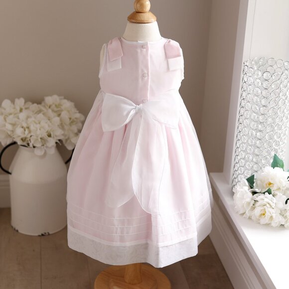 White Smocked Dress Pearls Pink Trim Flower Girl Special Occasion Size 2T LOVELY - Picture 5 of 7